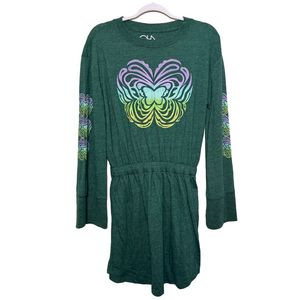 CHASER Women’s small Heather Green long sleeve butterfly mini t-shirt dress NWT
